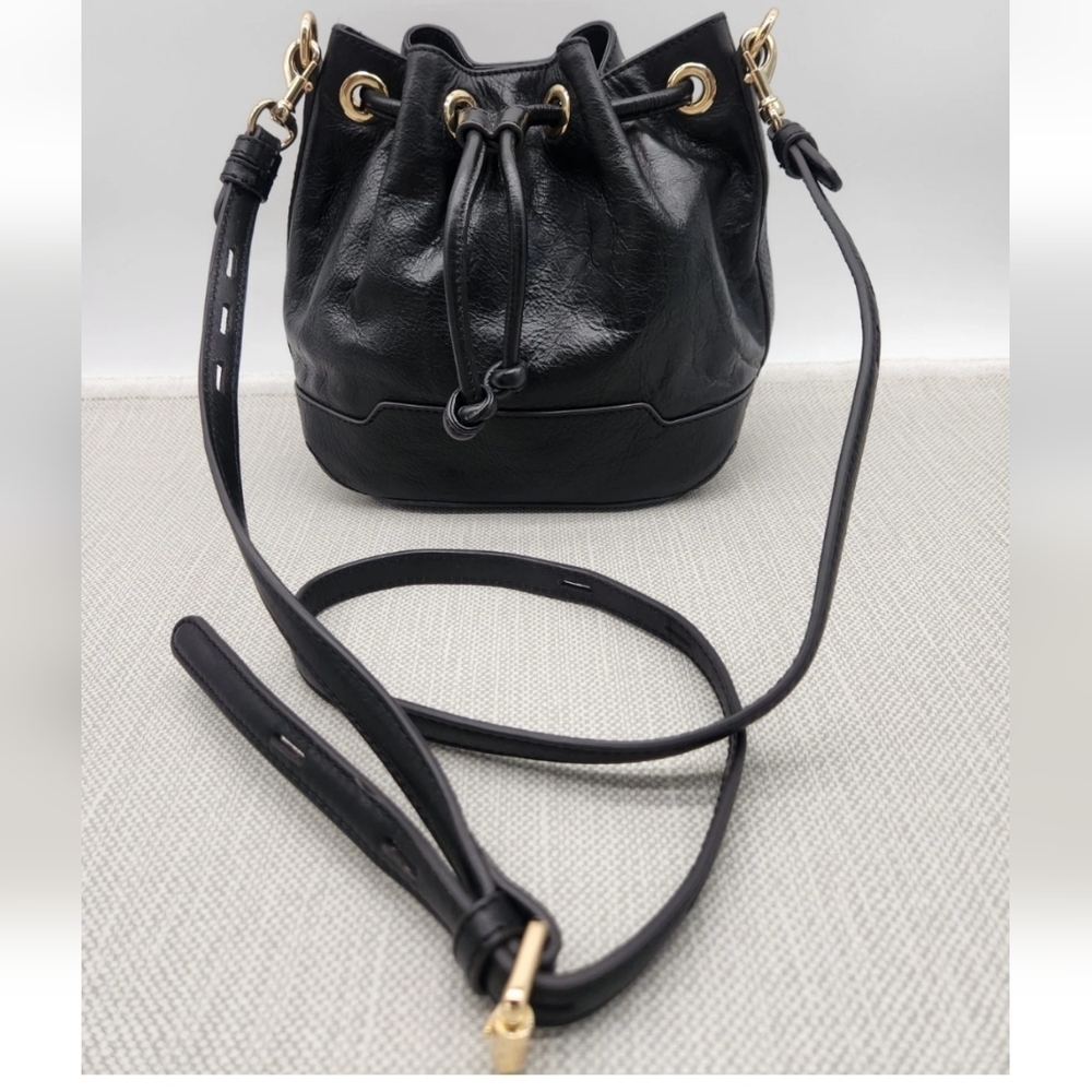 Rebecca Minkoff Crossbody Bucket Bag Black Leather Small Boho Hippie